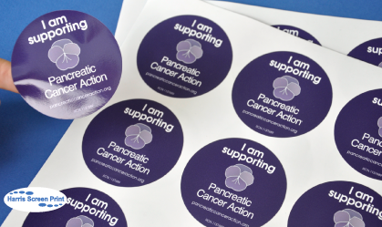 Fundraising Charity Stickers printed for Pancreatic Cancer Action Charity