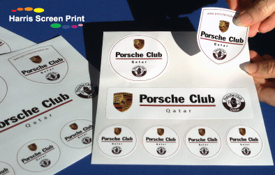 Waterproof outdoor sticker sheets printed for Porsche dealership