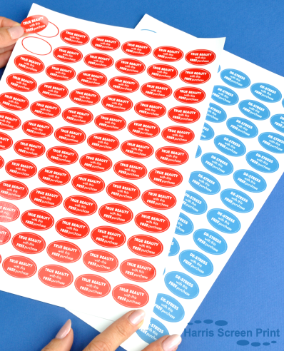 Oval stickers on sheets printed quickly for Solgar