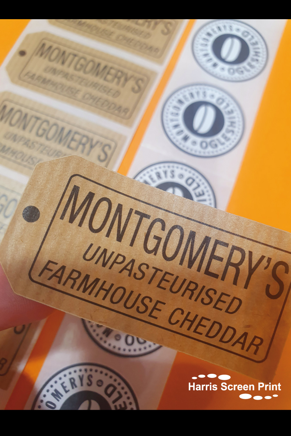 Montgomery Cheese stickers on rolls printed